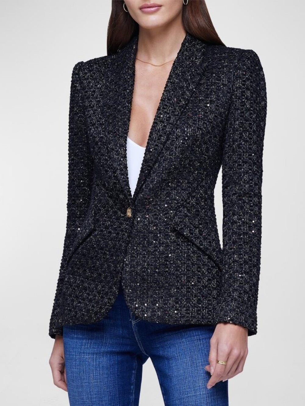 L'AGENCE Chamberlain Tweed Blazer Black Multi Sz 2 Office Classic Quite Luxury